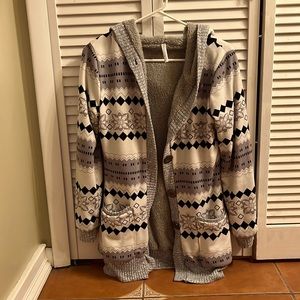 Long hooded button up sweater size small